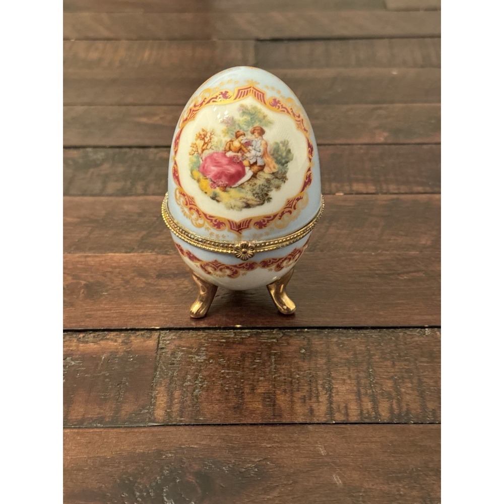 Vintage Fragonard Lover's Courtship Egg Trinket Box – Signed – 6"